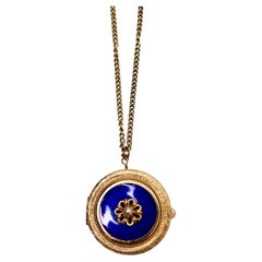 Collier à pendentifs en émail bleu doré circa 1960