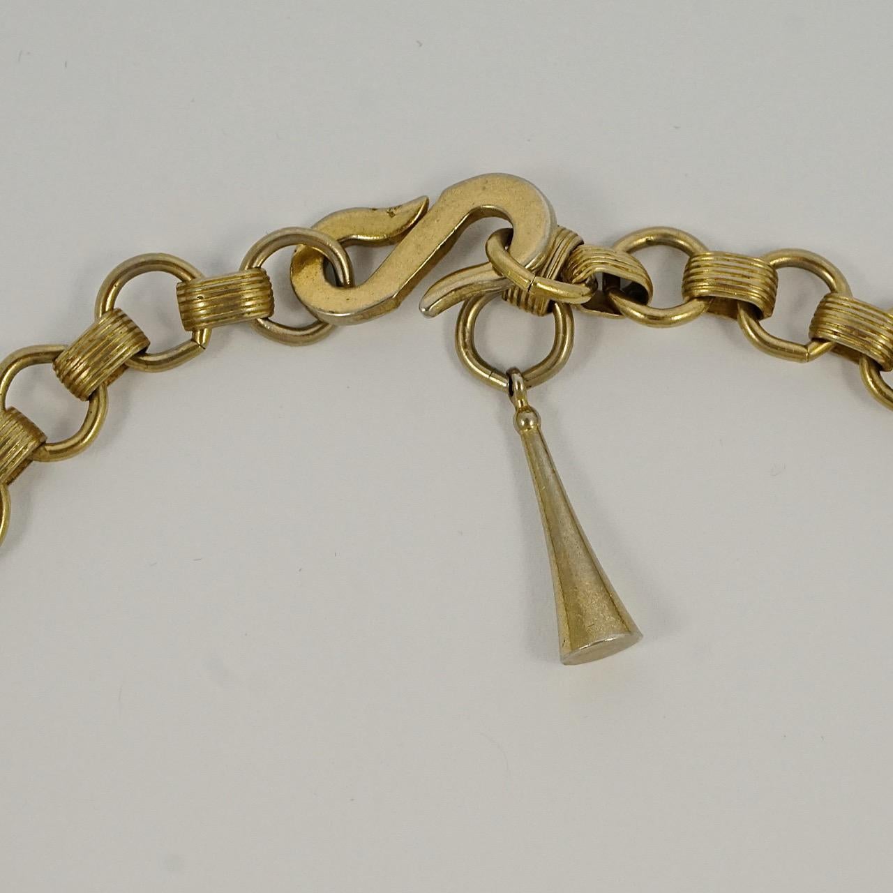 Halskette in Gold mit blauen Tropfen, ca. 1950er Jahre für Damen oder Herren im Angebot