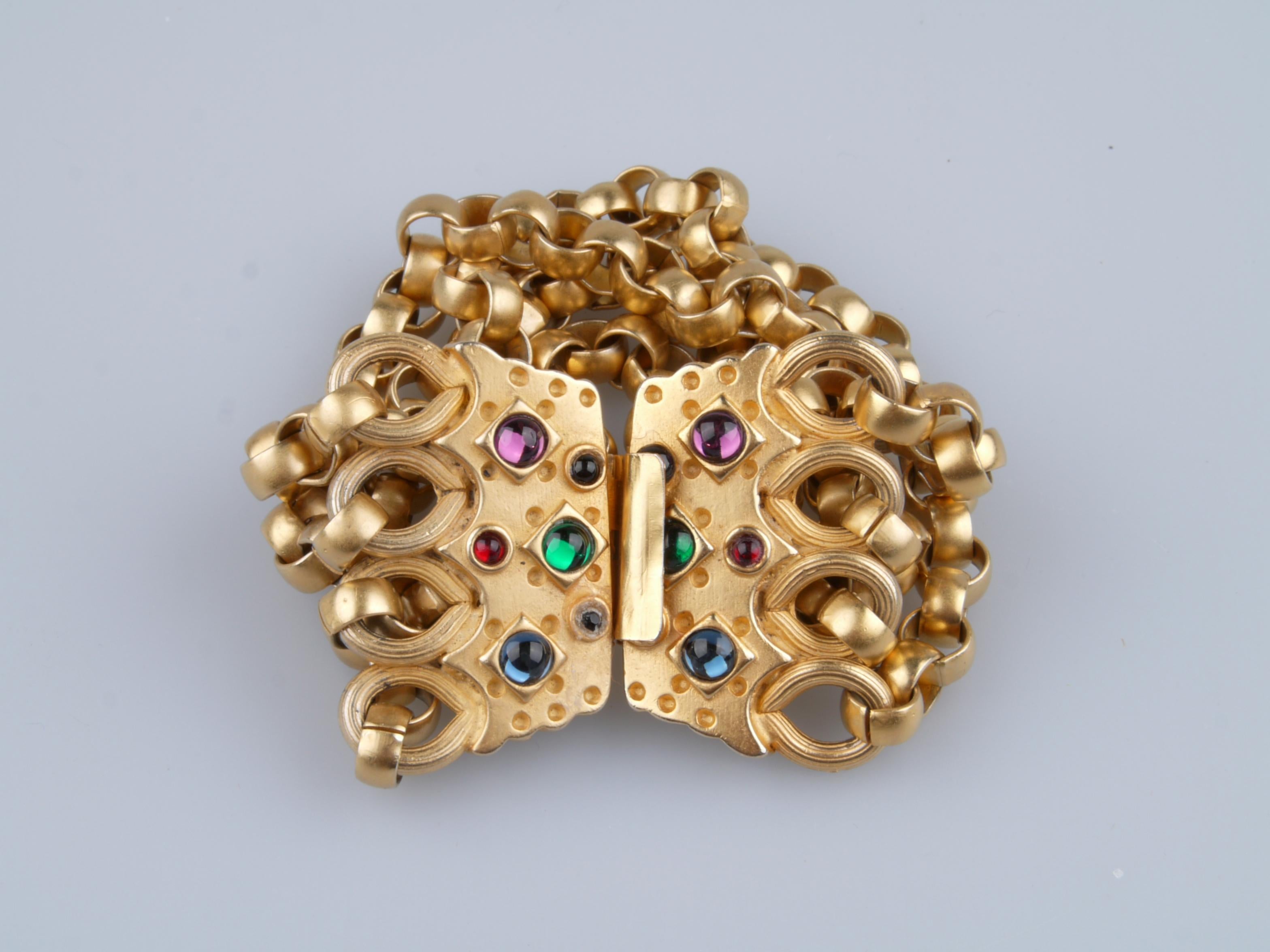 Gilt Gold-Tone Bracelet with Multicolored Stones For Sale