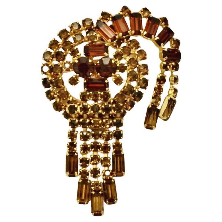 Gold Tone Brooch with Mid Brown and Golden Brown Rhinestones circa 1960s  For Sale at 1stDibs