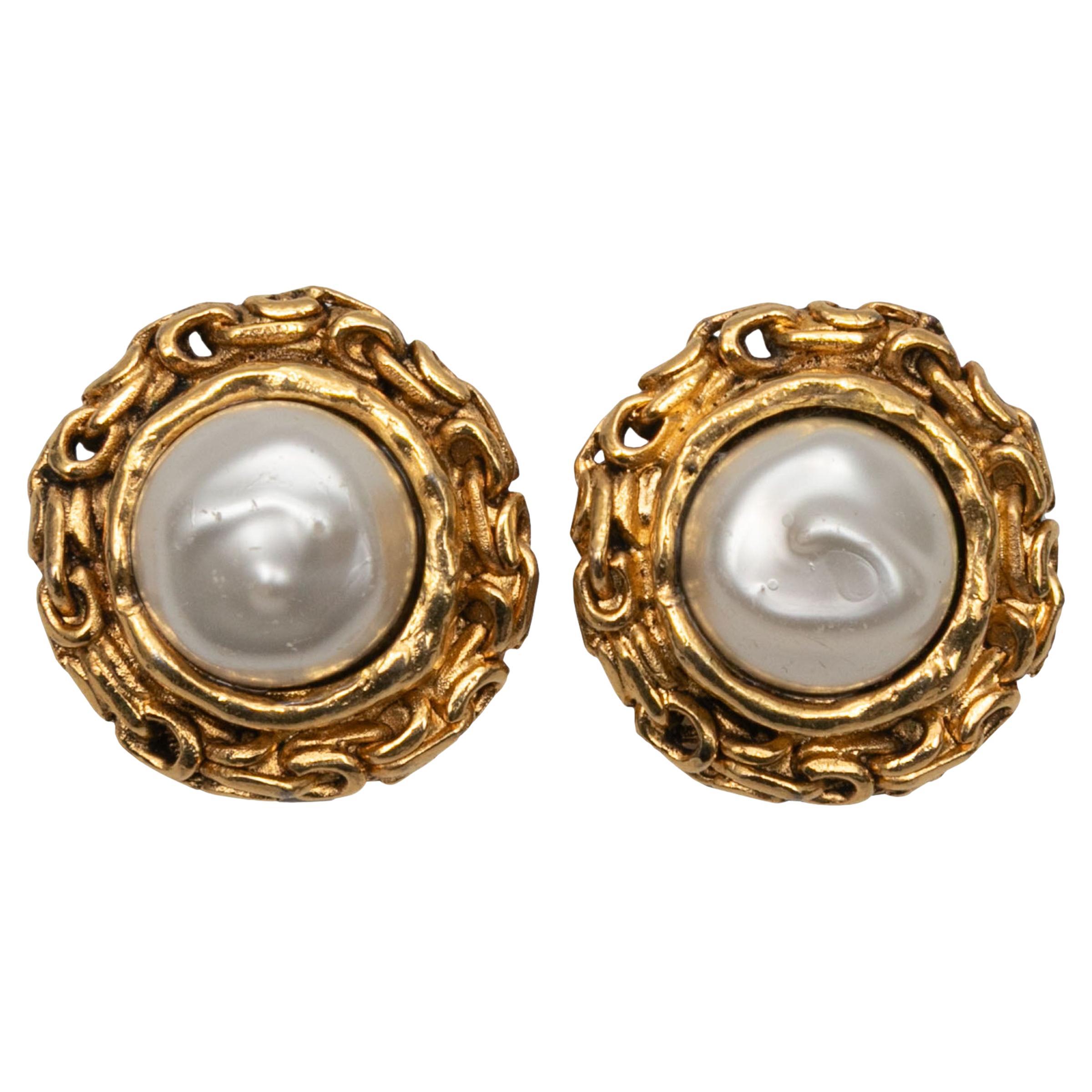 Gold-Tone Chanel Faux Pearl Clip-On Earrings