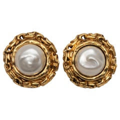 Gold-Tone Chanel Faux Pearl Clip-On Earrings