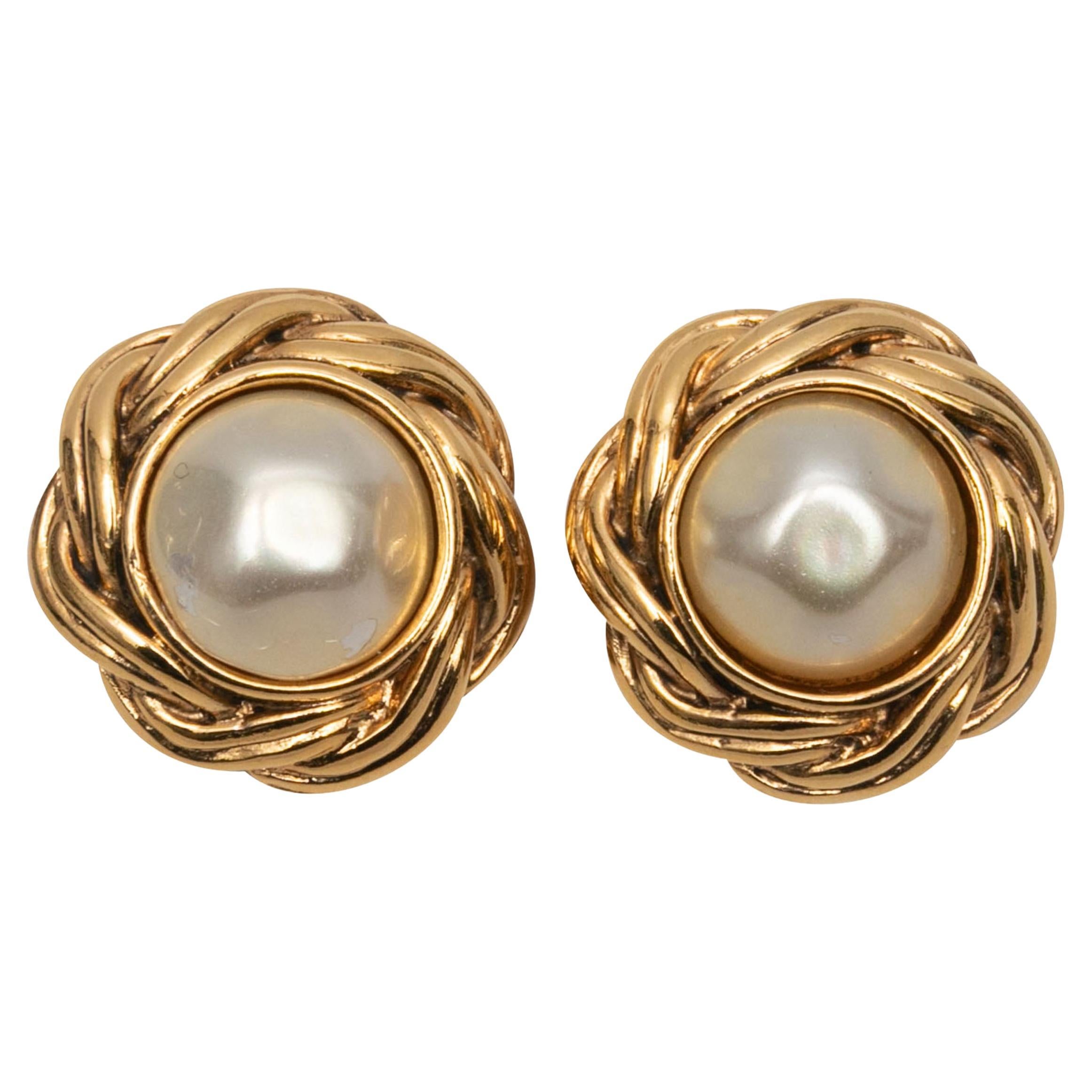Gold-Tone Chanel Faux Pearl Clip-On Earrings