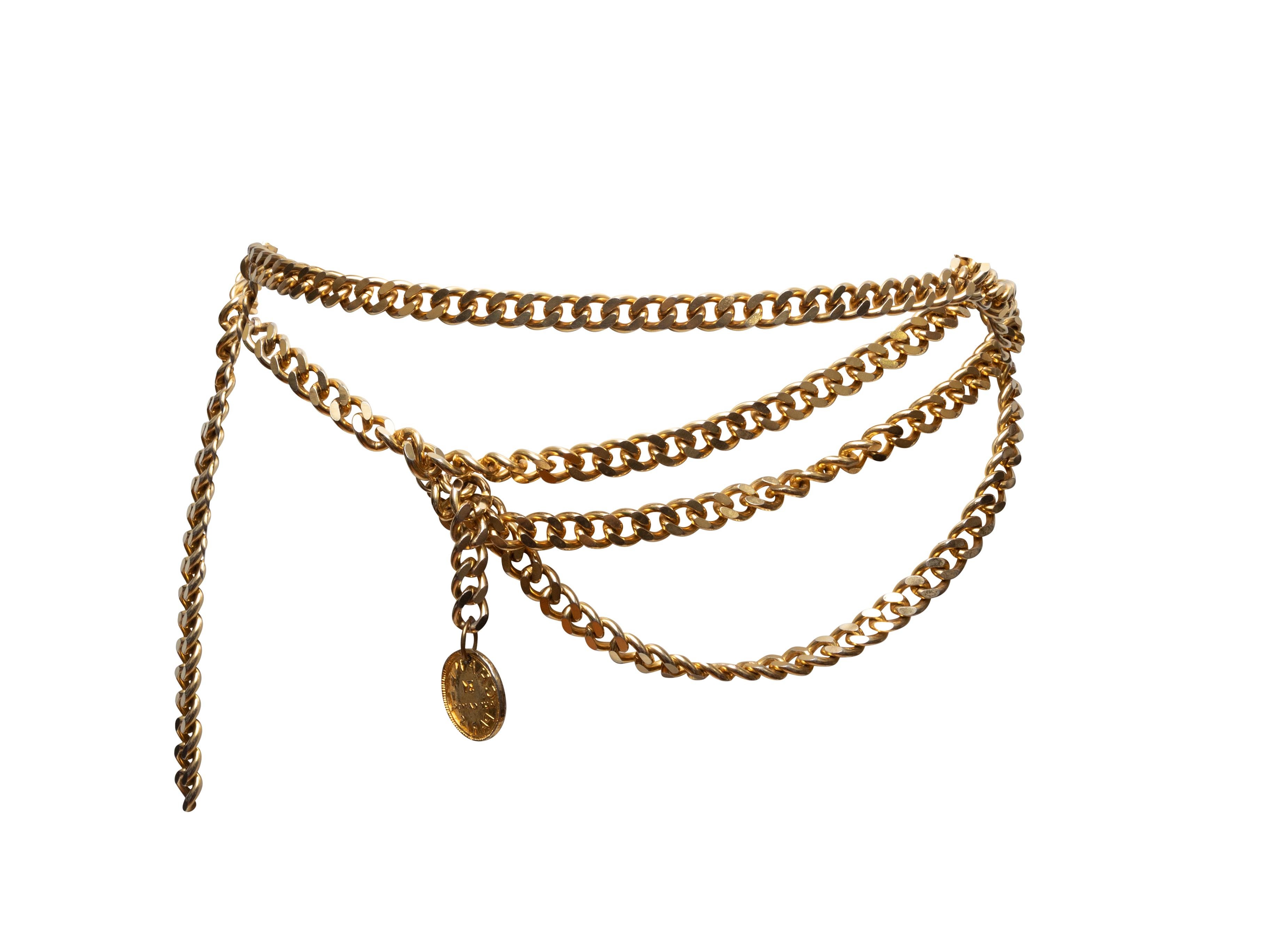 Goldfarbener Metallgürtel mit mehreren Medaillons von Chanel. 1,6
