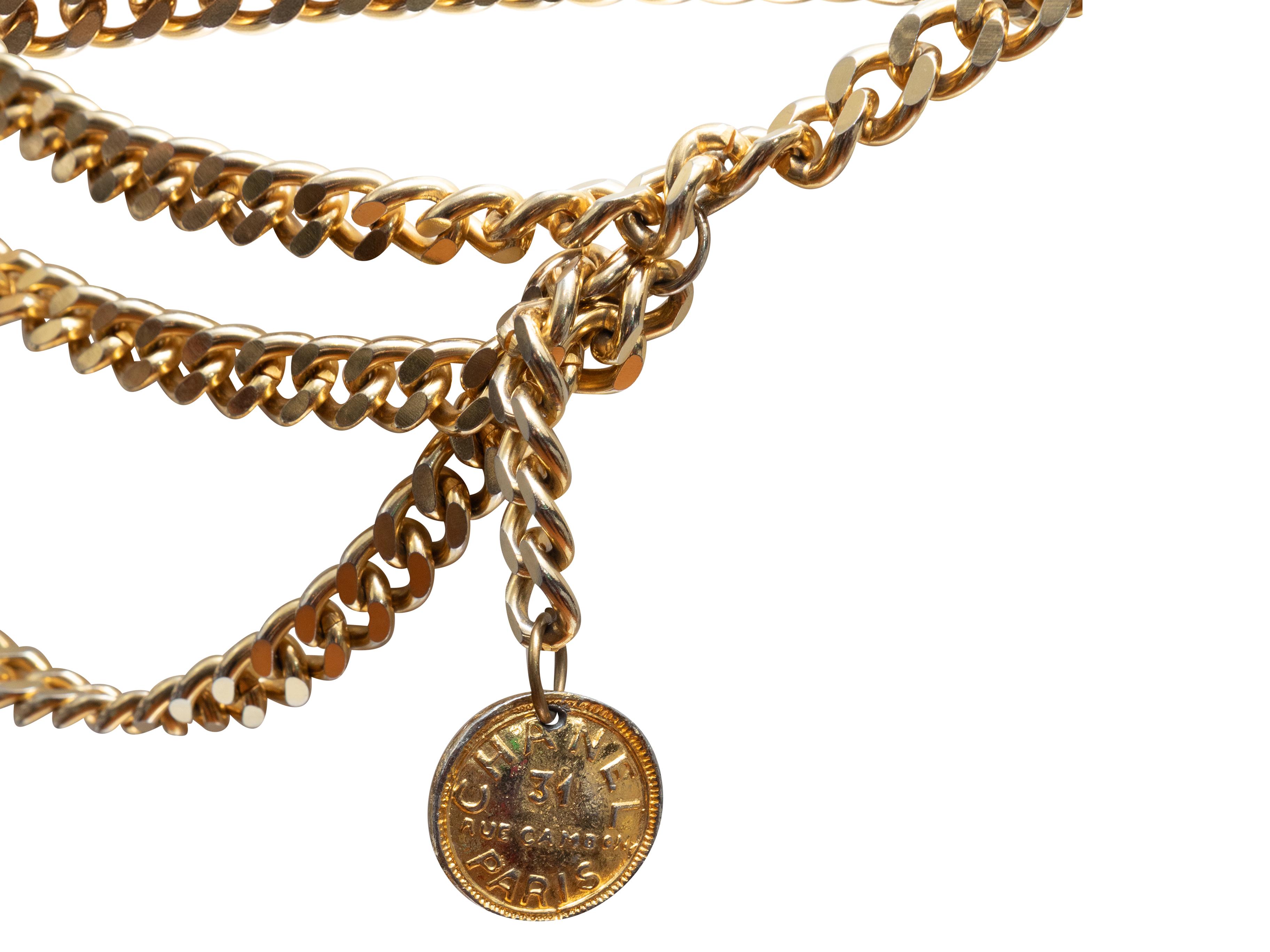 Goldfarbener Chanel Gürtel mit mehreren Medaillons (Braun) im Angebot