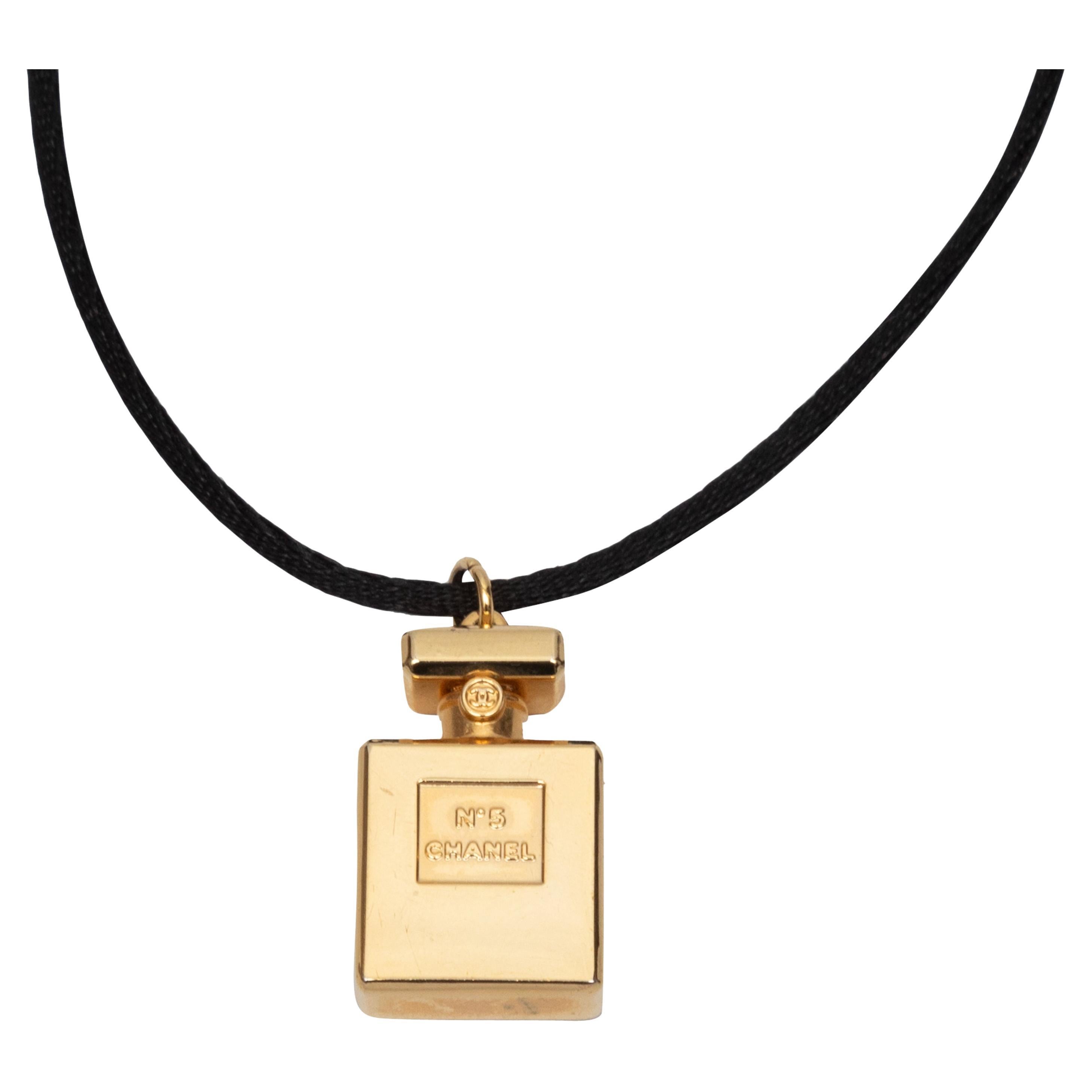 Gold-Tone Chanel Perfume Bottle Charm Necklace For Sale at 1stDibs