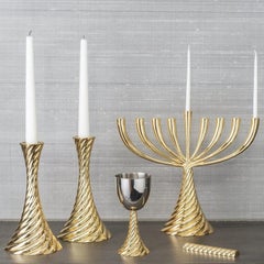 Gold Tone Contemporary Cast Metal Twist Menorah