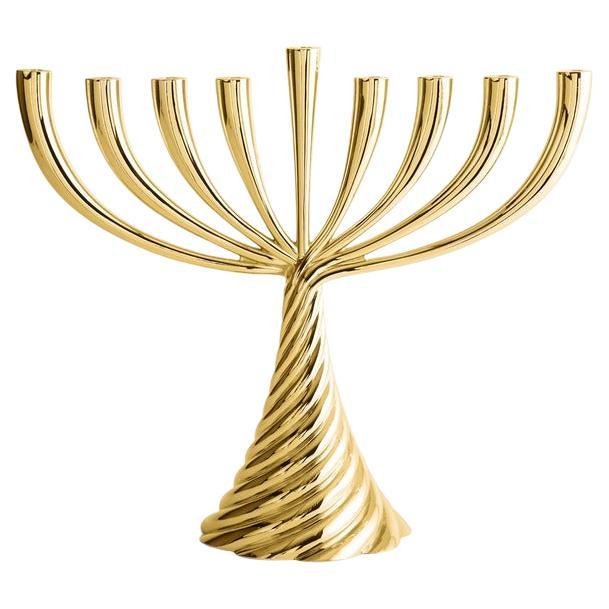 Gold Tone Contemporary Cast Metal Twist Menorah