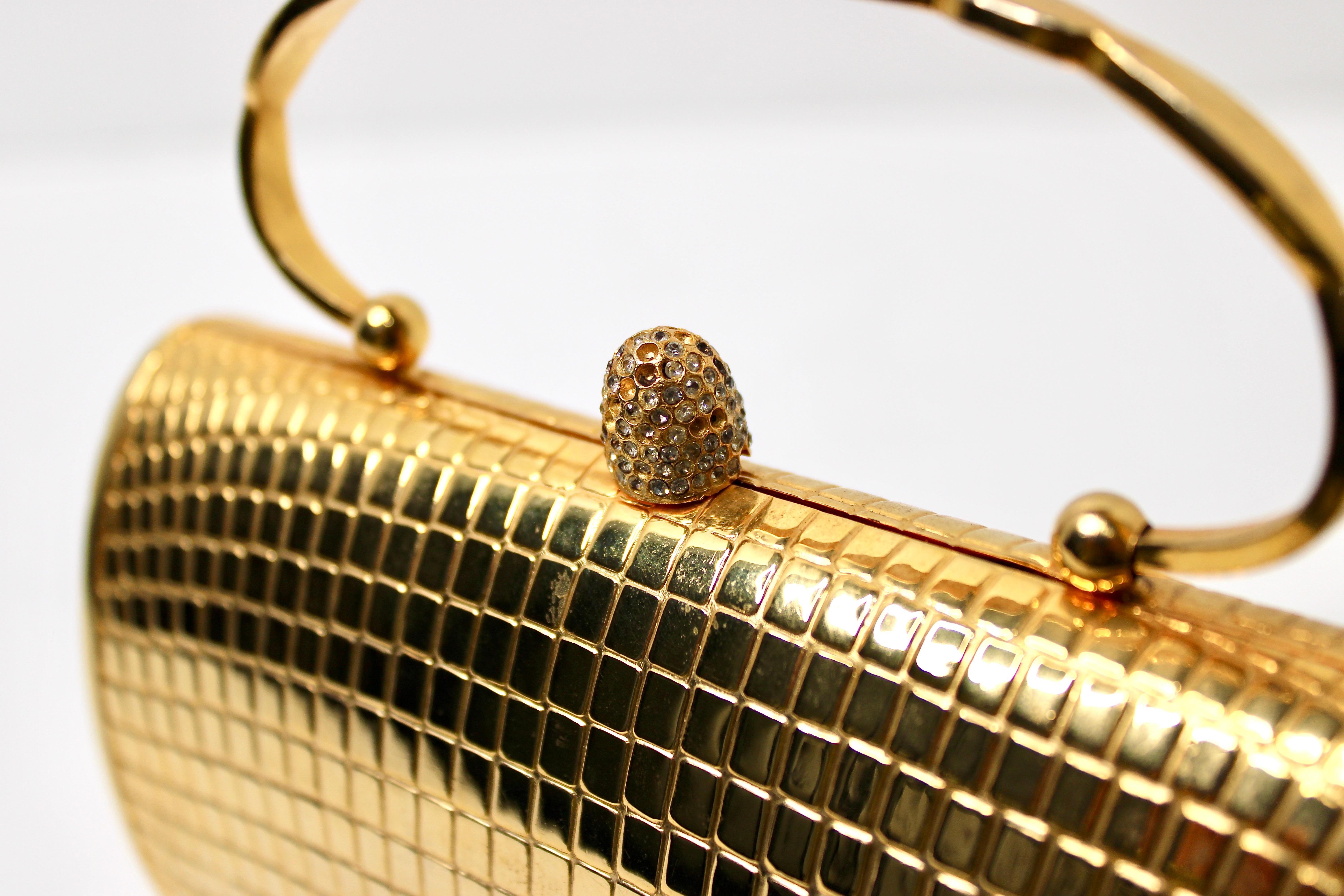 Orange Gold-Tone Crocodile Embossed Metal Mini Clutch Bag With Top Handle circa 1960s en vente