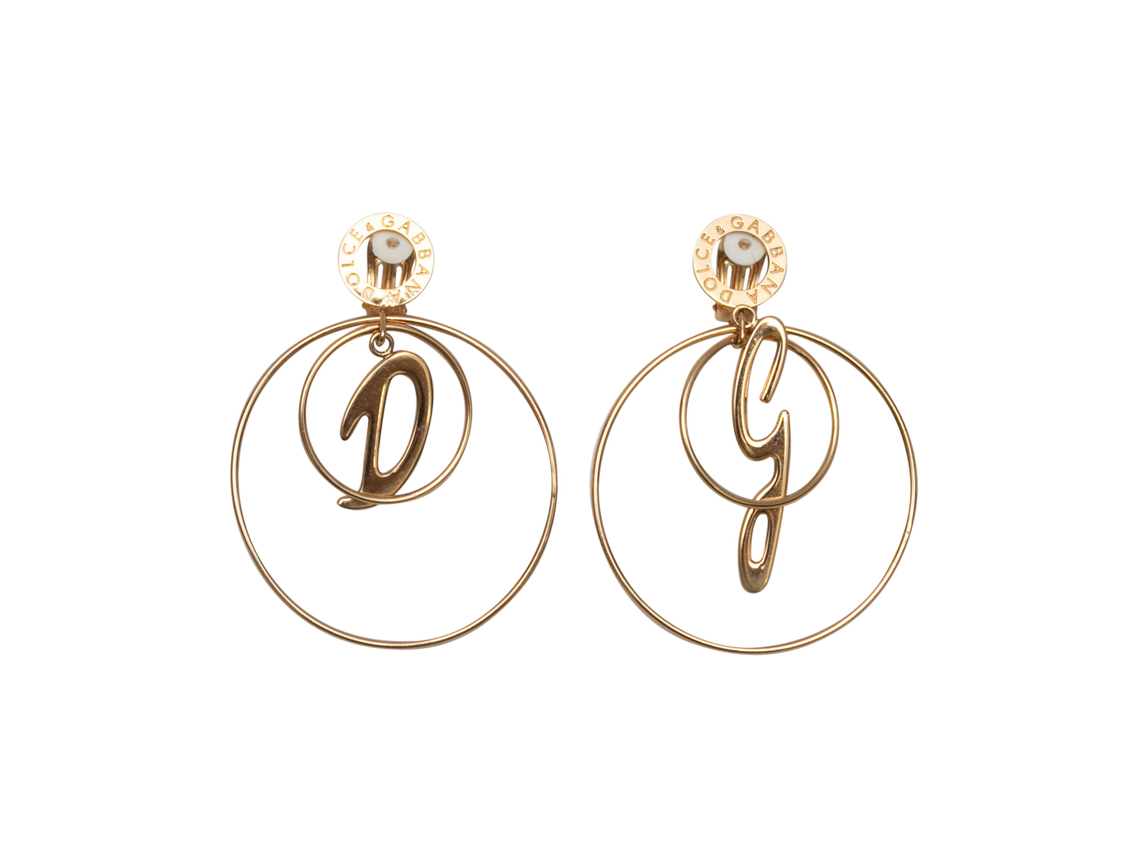Gold-tone logo clip-on hoop earrings by Dolce & Gabbana. 2.25
