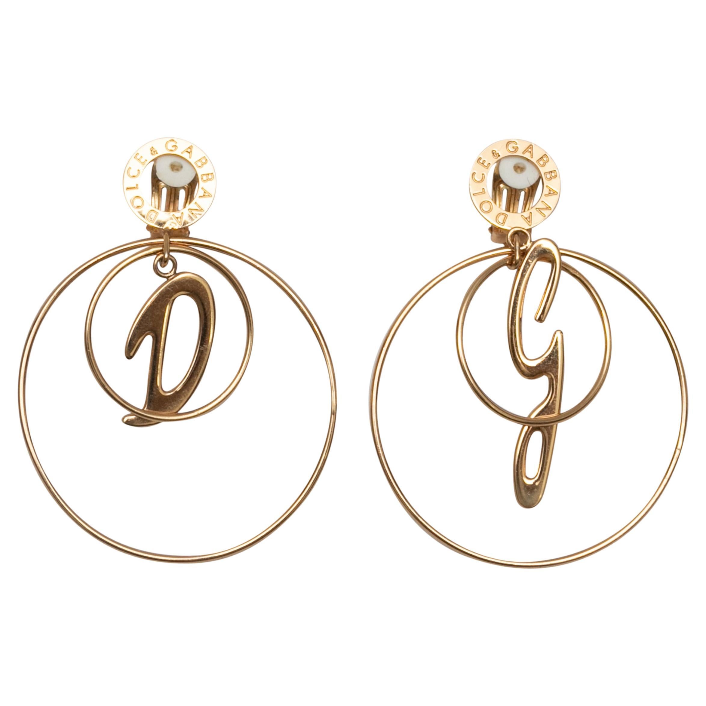 Gold-Tone Dolce & Gabbana Clip-On Hoop Earrings For Sale