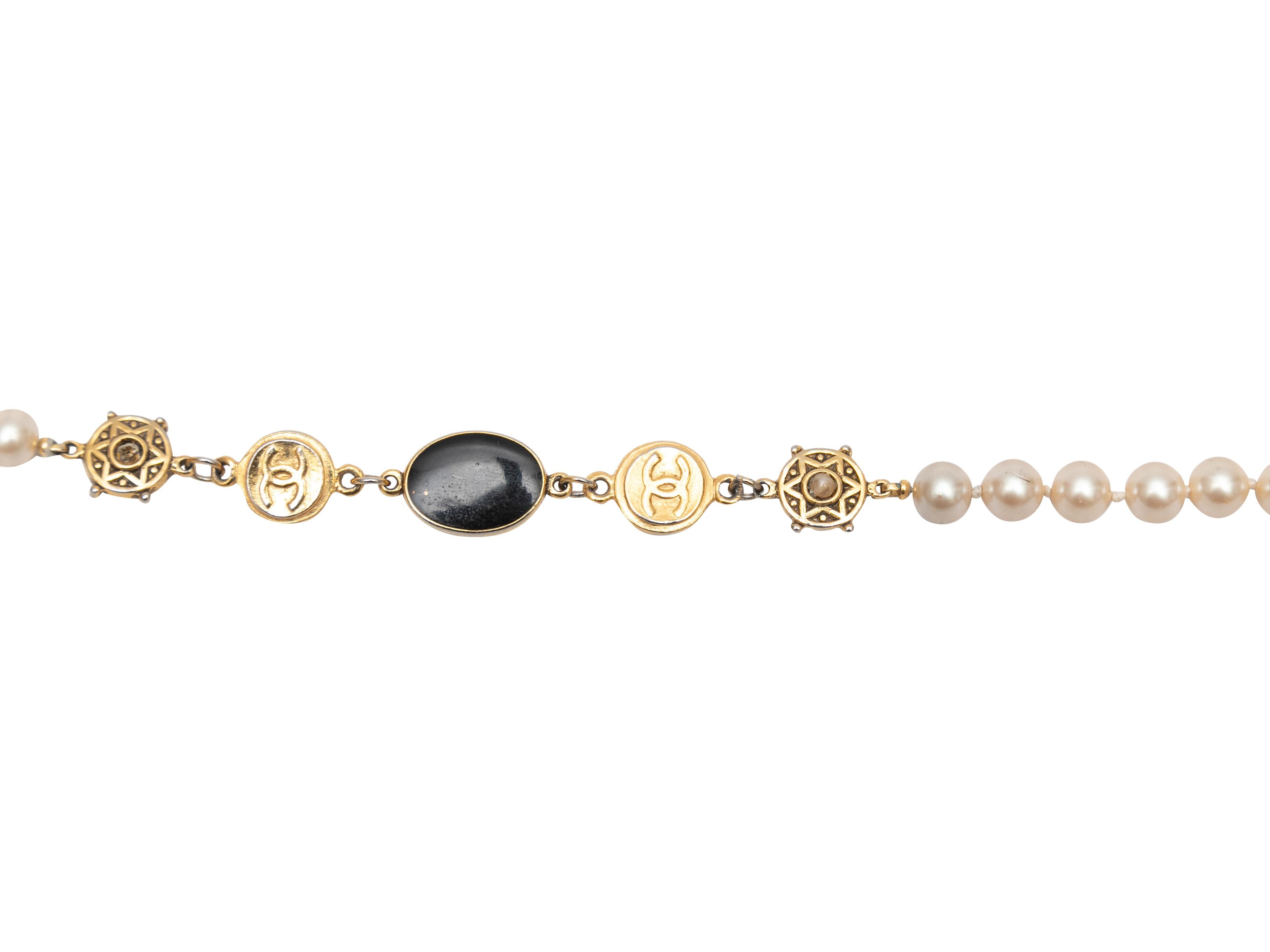 Gold-Tone & Faux Pearl Chanel Long Strand Necklace In Fair Condition For Sale In New York, NY