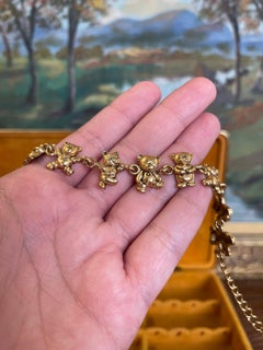 Gold-Tone Figural Teddy Bear Link Bracelet, Adjustable Length