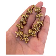 Gold-Tone Figural Teddy Bear Link Bracelet, Adjustable Length