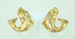 Gold Tone Fish Earrings, 1980's