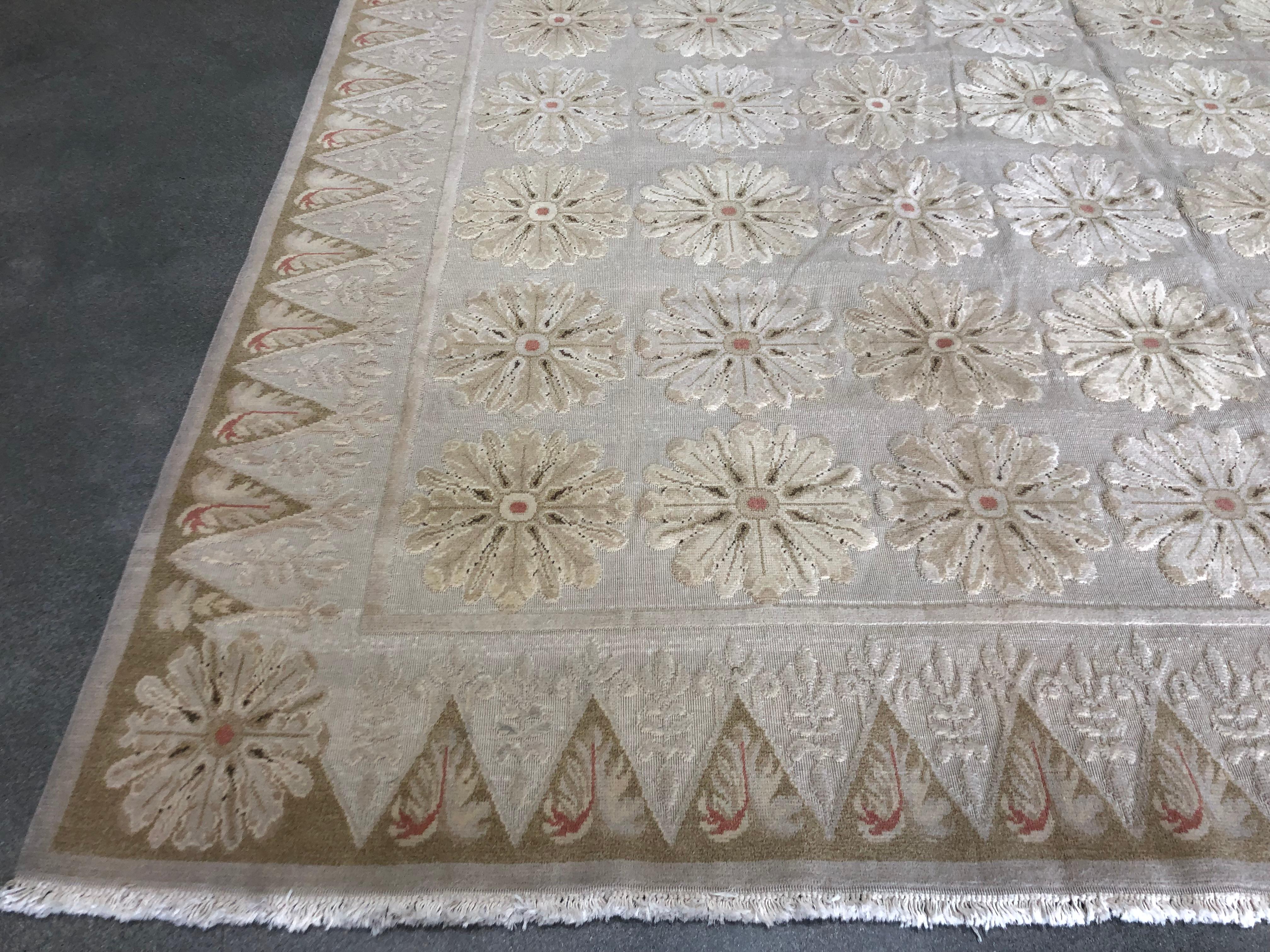 Hand-Knotted Gold Tone Floral Rug For Sale