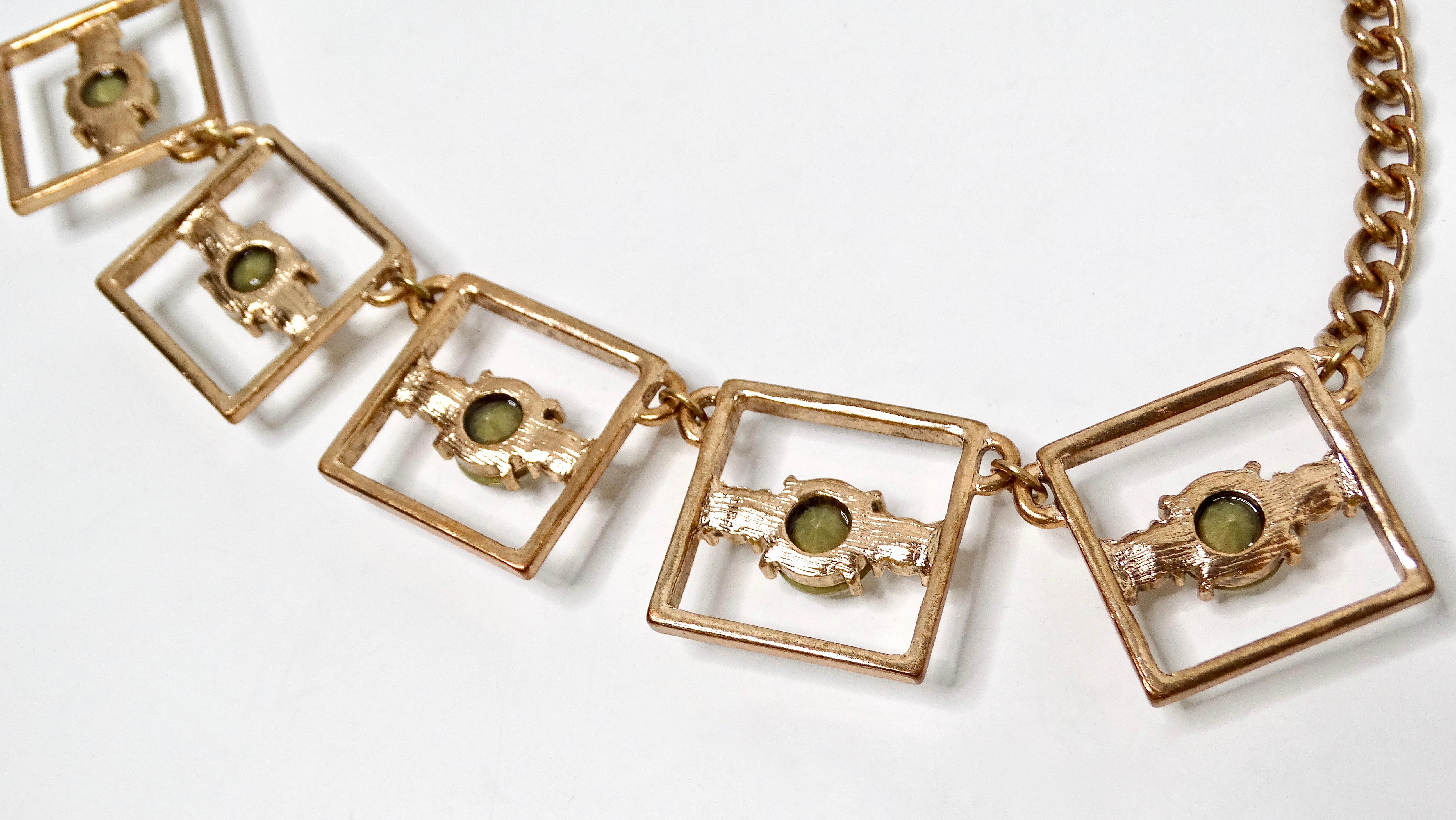 Donna Collana a maglie quadrate geometriche in oro con accenti in strass in vendita