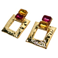Gold-Tone Hammered Door Knocker Clip-On Earrings Circa 1980s