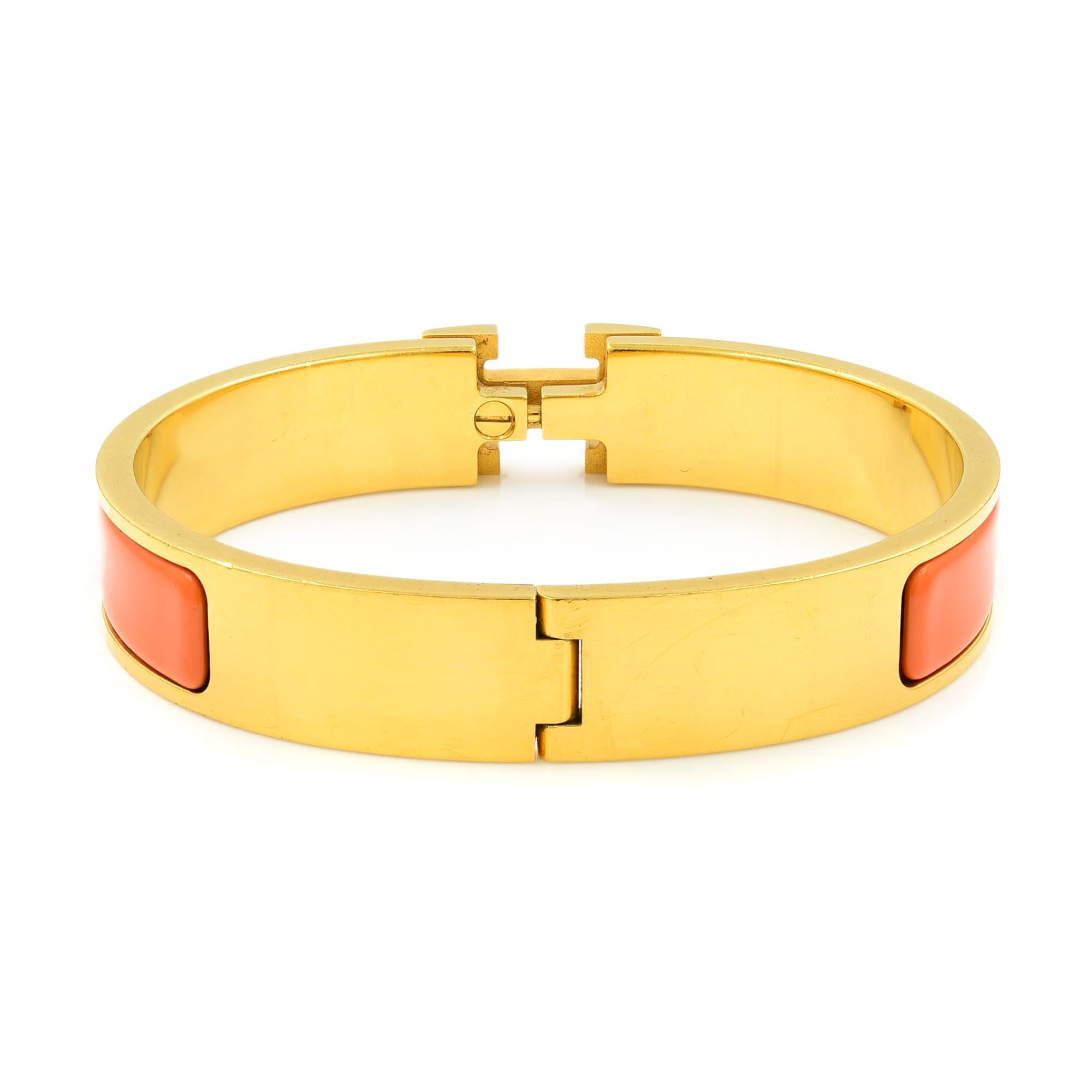 Women's or Men's Gold Tone Hermes Orange Clic Clac Bangle Bracelet