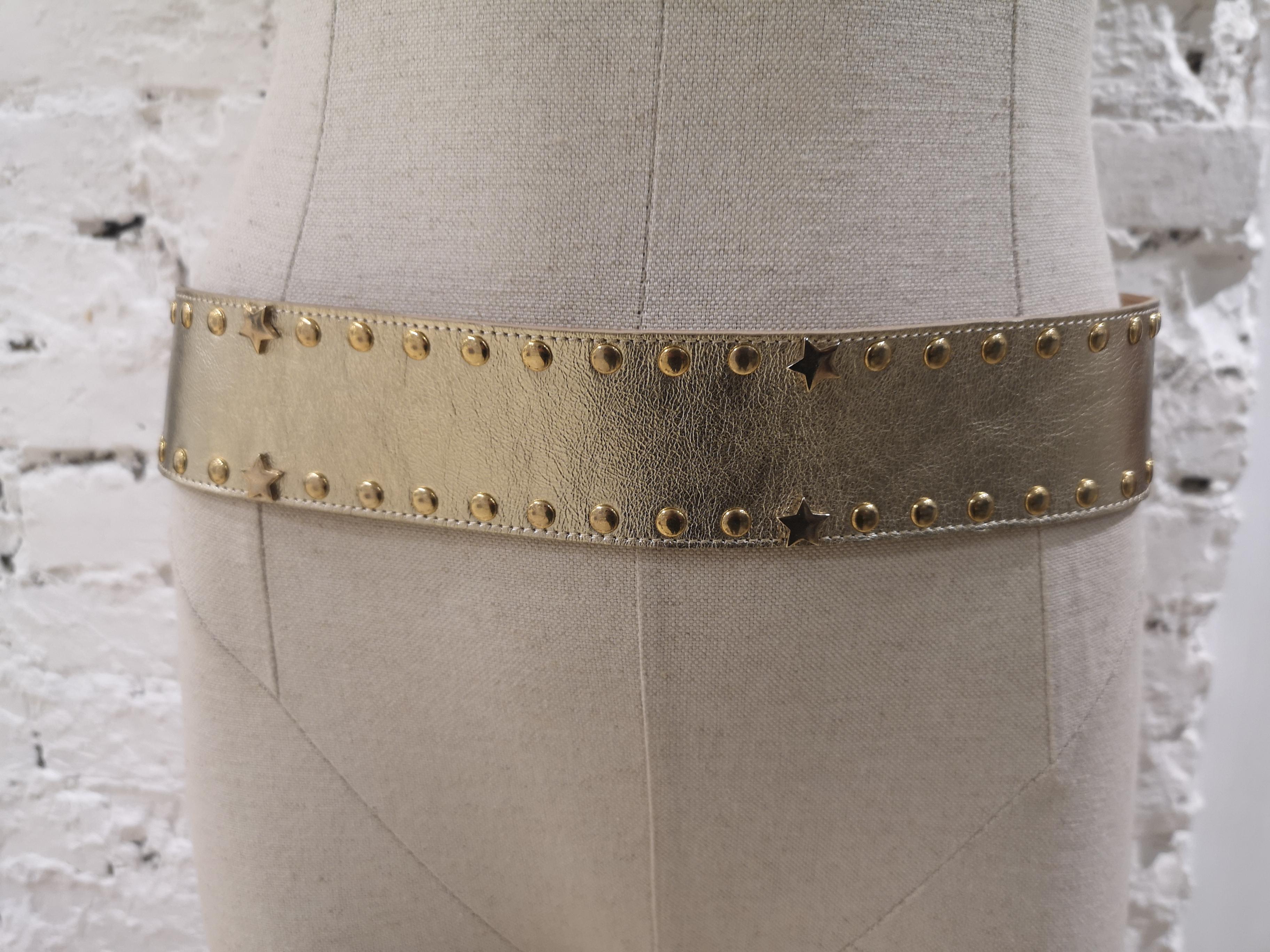 Gold tone leather laces swarovski belt 8