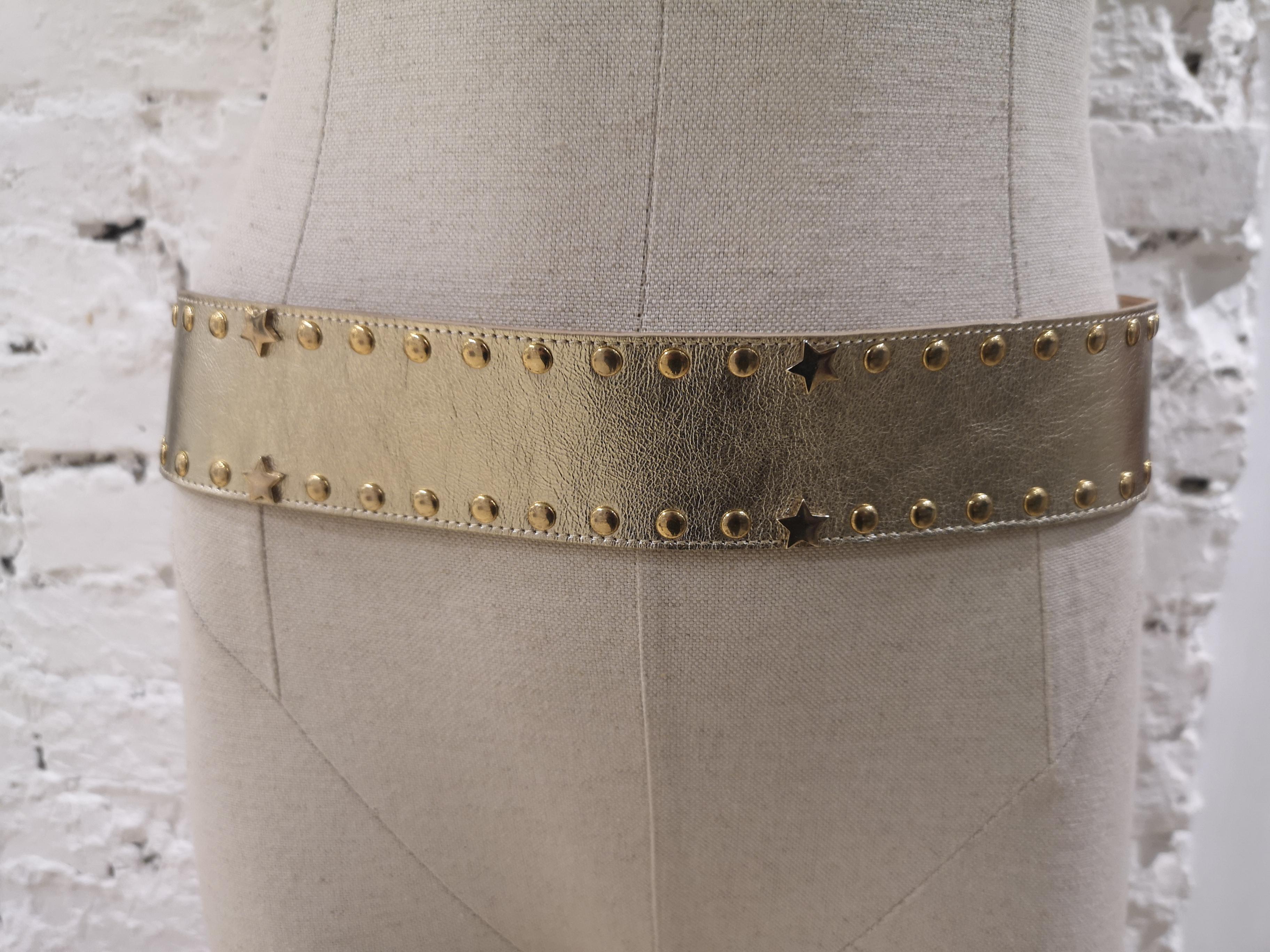 Gold tone leather laces swarovski belt 9