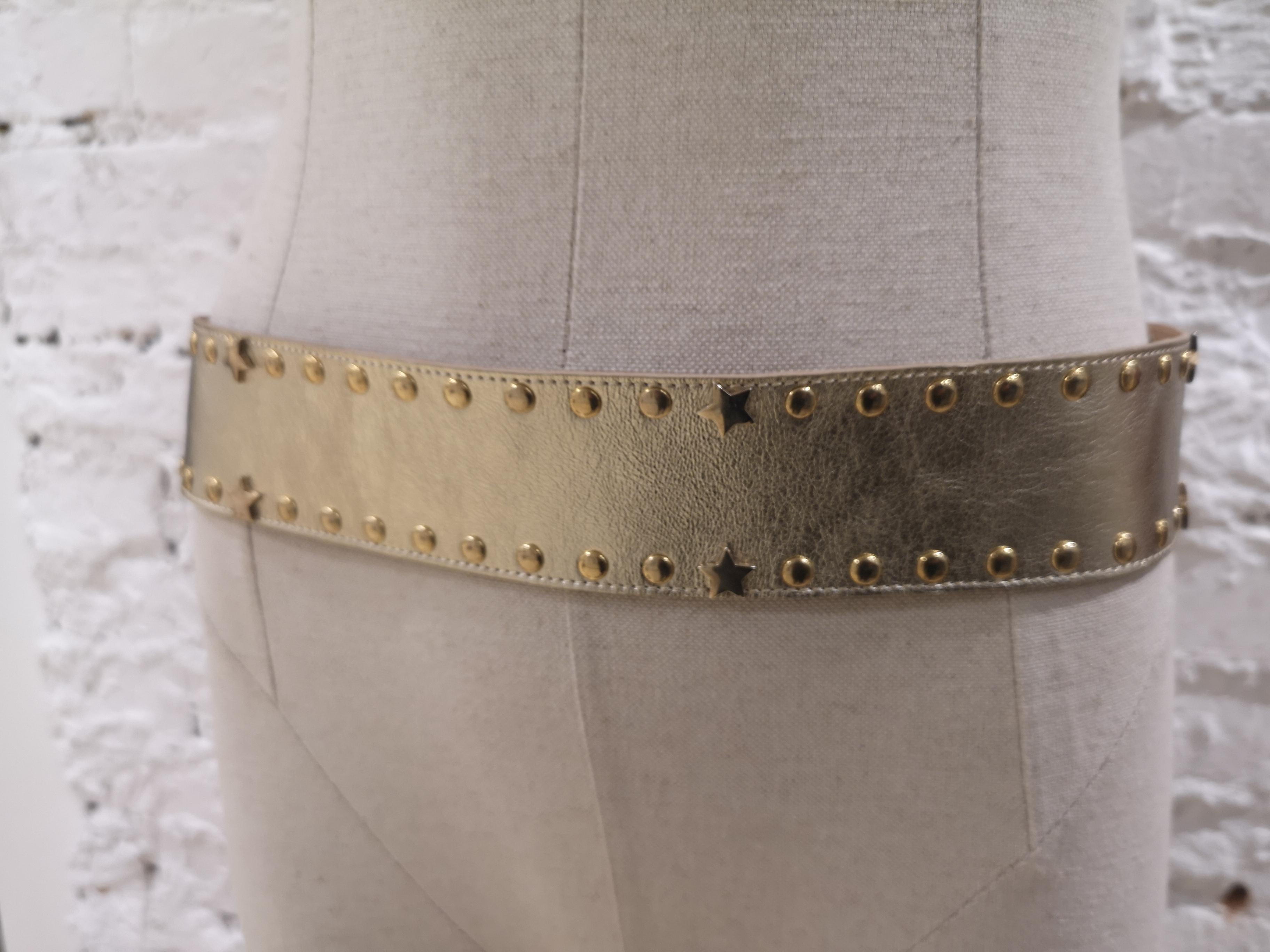 Women's Gold tone leather laces swarovski belt
