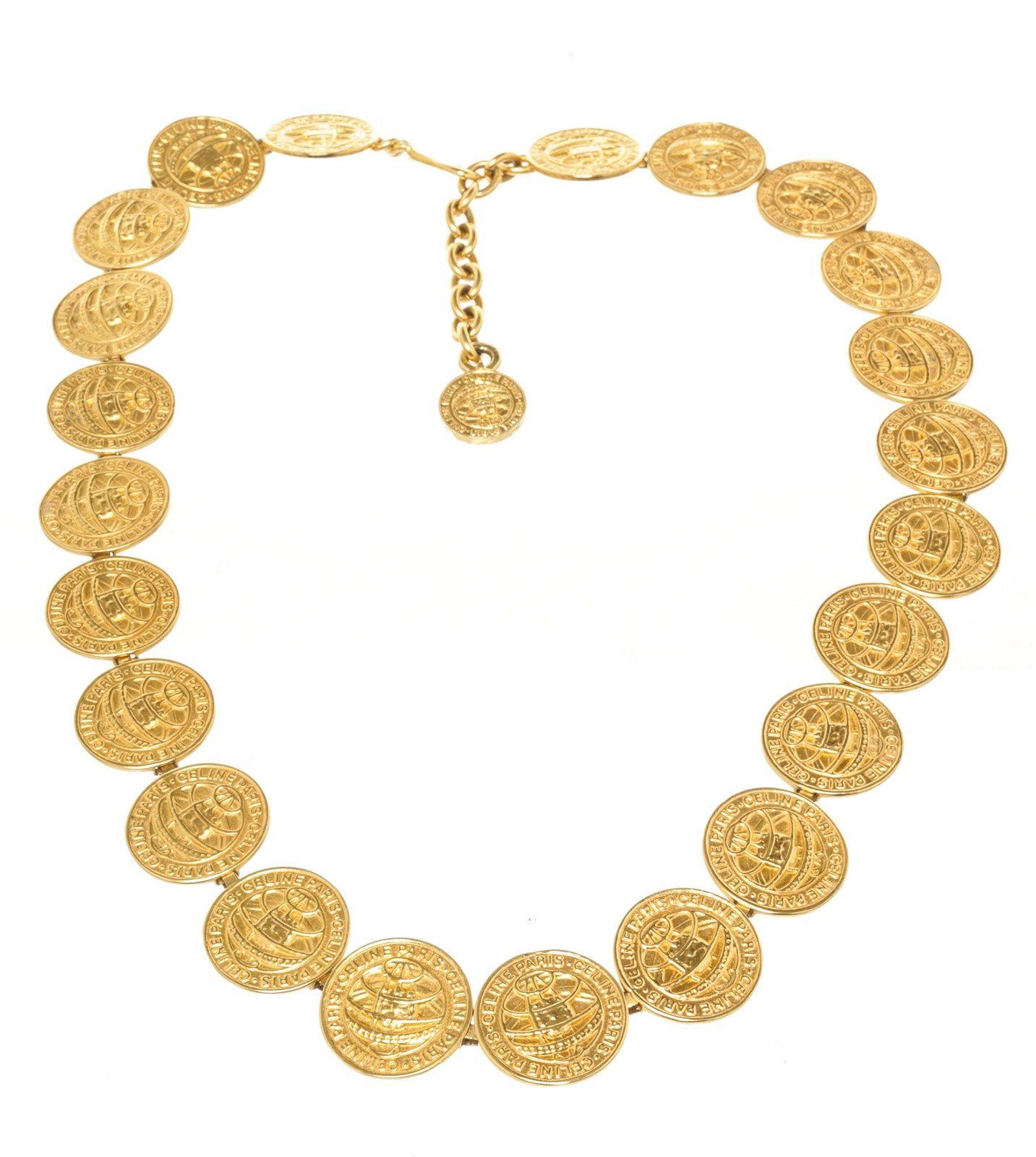 Gold-tone metal Paris token Celine belt with chain and adjustable hook closure.





 

43463MSC