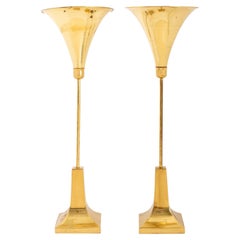 Gold-Tone Metal Trumpet Form Table Lamps, Pair