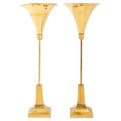 Gold-Tone Metal Trumpet Form Table Lamps, Pair