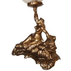 Gold-Tone Nude Grecian Female Spelter Lamp with Cut Crystal Globe