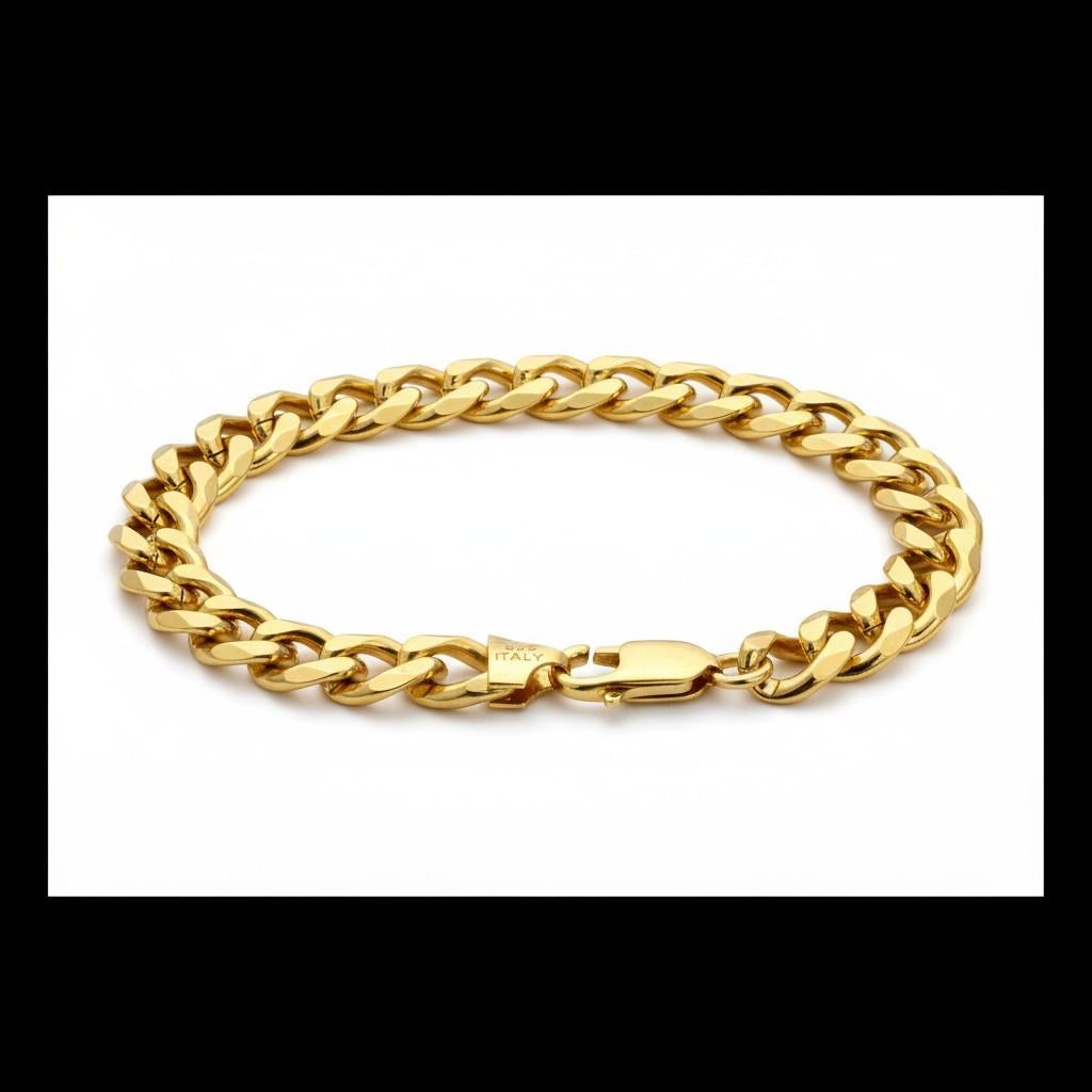 Pulsera de eslabones de oro sobre plata de ley de 8 pulgadas de ancho en venta 5
