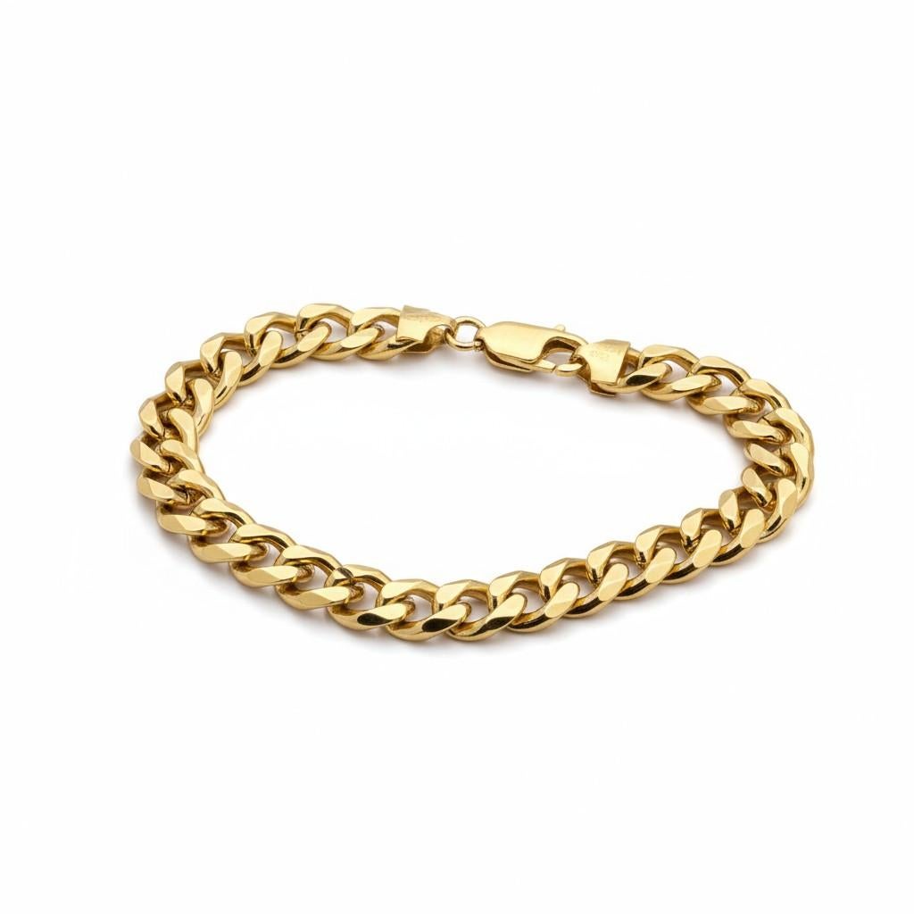 Pulsera de eslabones de oro sobre plata de ley de 8 pulgadas de ancho en venta 6