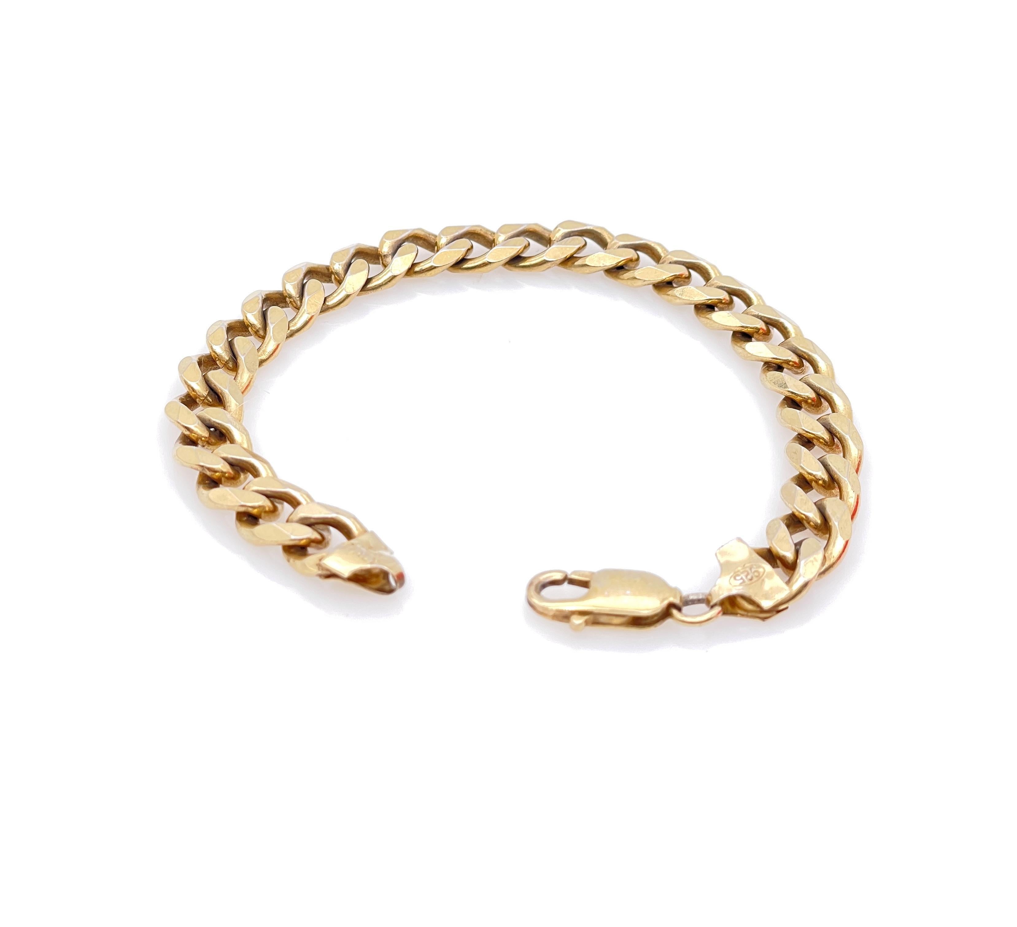 Pulsera de eslabones de oro sobre plata de ley de 8 pulgadas de ancho Moderno en venta