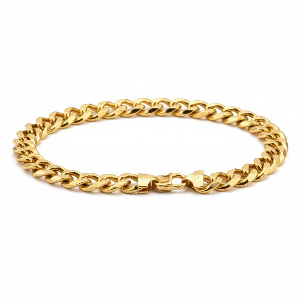 Femenino o masculino Pulsera de eslabones de oro sobre plata de ley de 8 pulgadas de ancho en venta