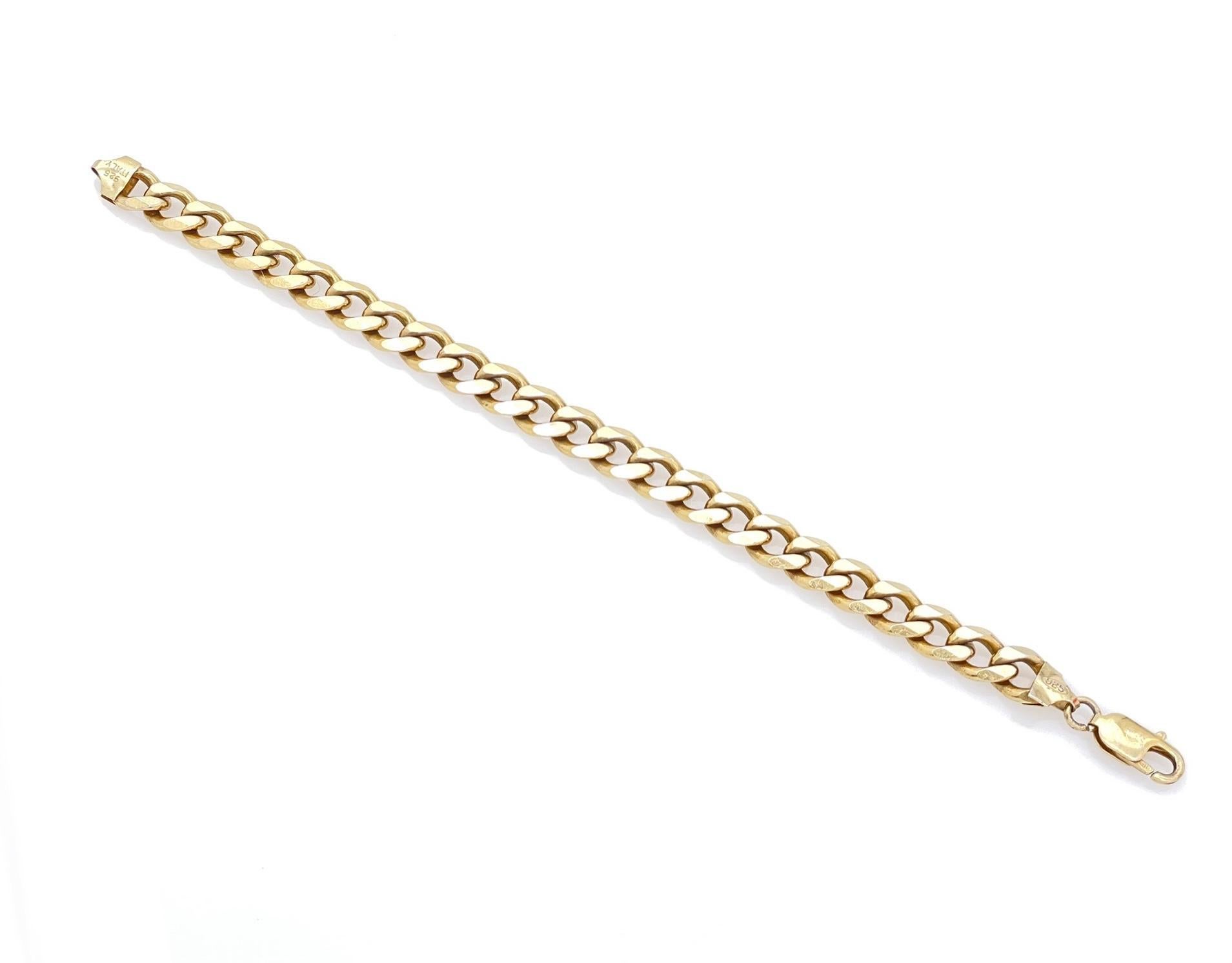 Pulsera de eslabones de oro sobre plata de ley de 8 pulgadas de ancho en venta 1