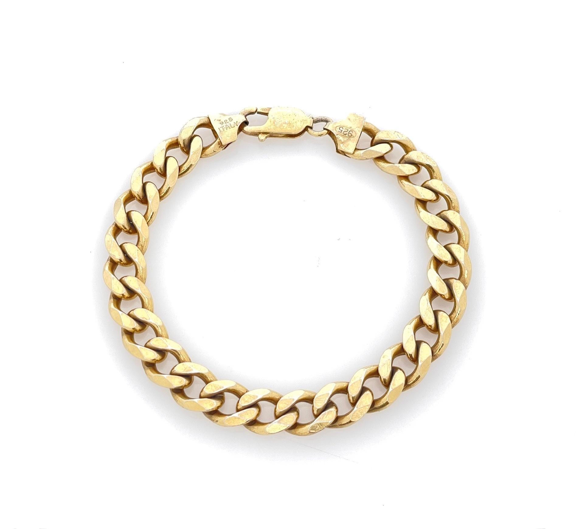 Pulsera de eslabones de oro sobre plata de ley de 8 pulgadas de ancho en venta 3