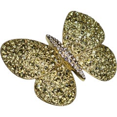 Gold Tone Pavé Rhinestone Butterfly Brooch, Late 20th Century
