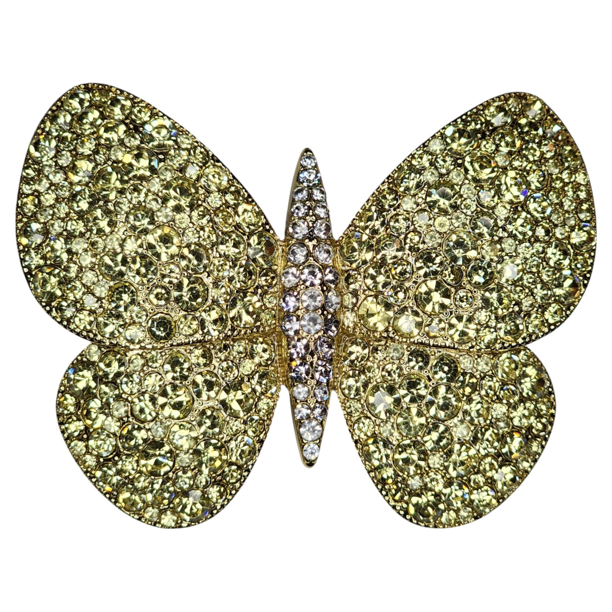 Gold Tone Pavé Rhinestone Butterfly Brooch, Late 20th Century