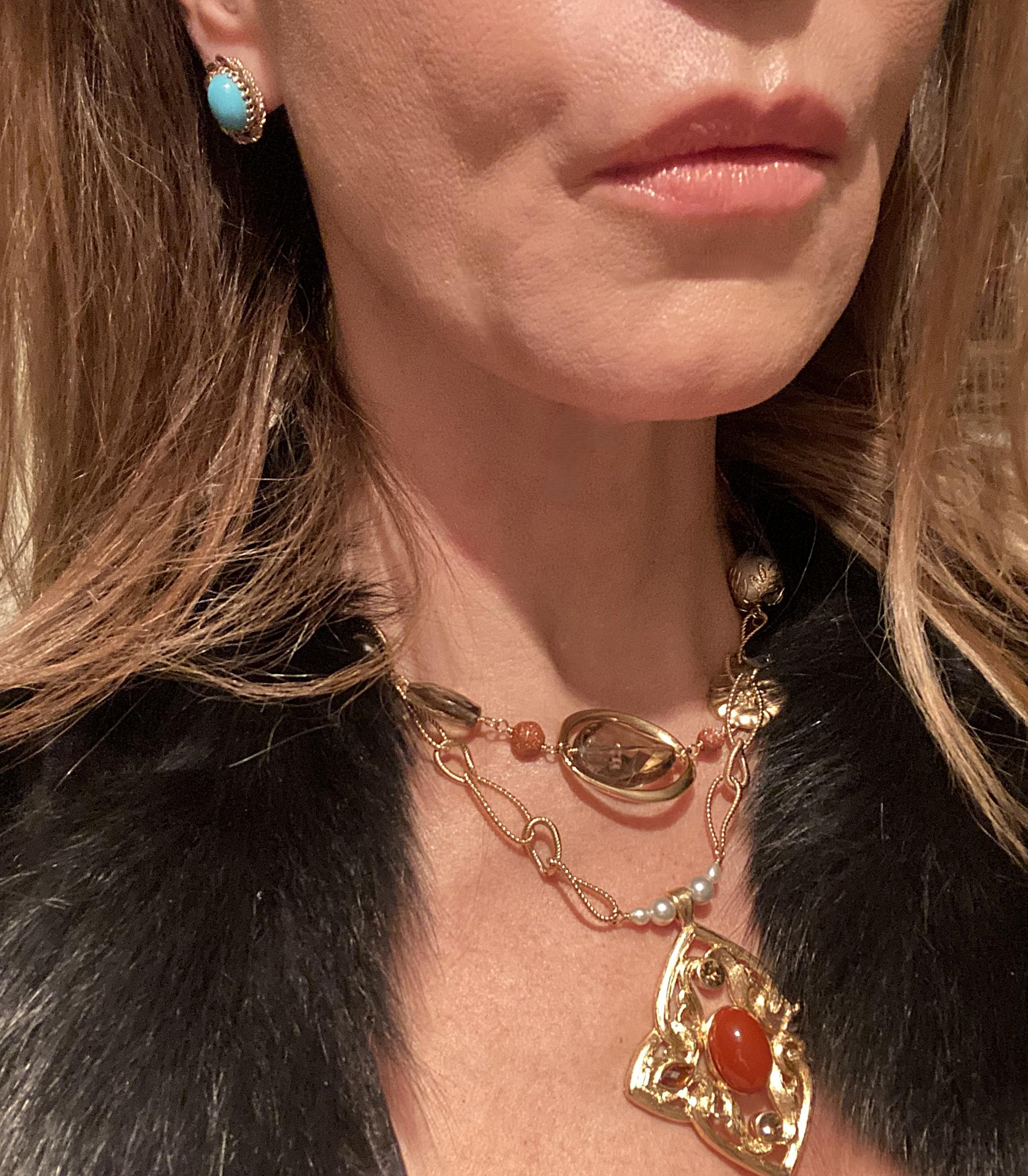 Bizantino Collana con ciondolo di perle a catena A Link, anni '90 in vendita