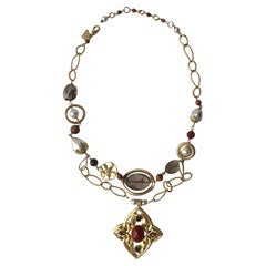 Collier à pendentifs en perles avec chaîne à maillons, années 90