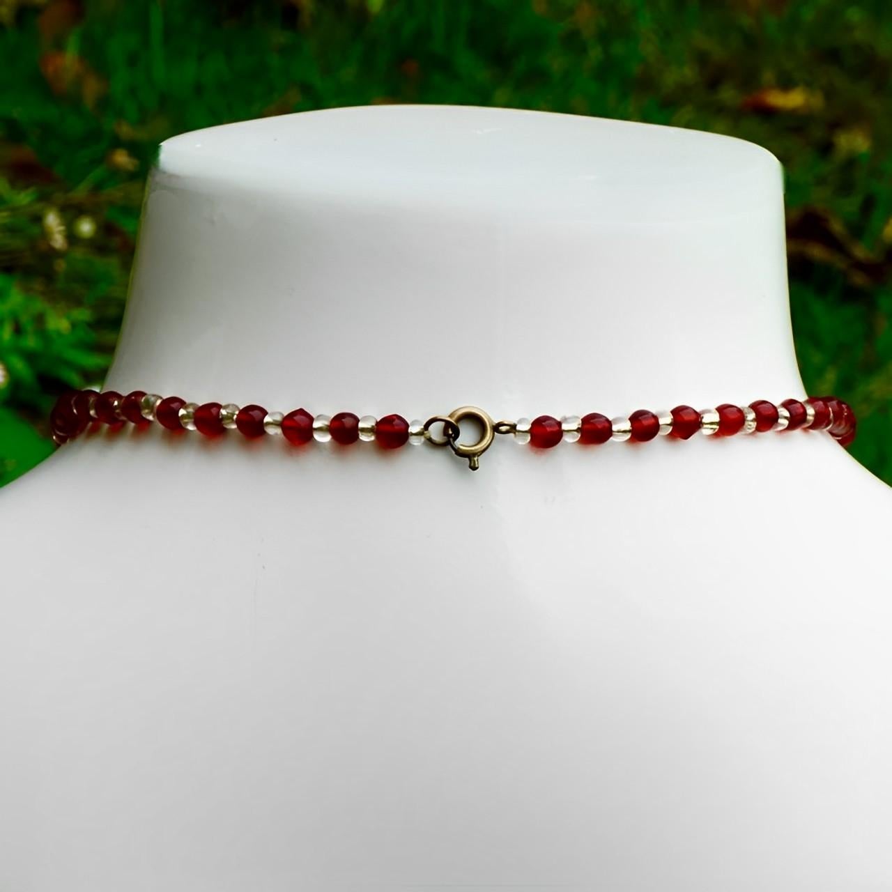 da uomo o donna Collana di vetro rosso e trasparente in tonalità oro, anni '30 circa in vendita