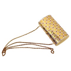 Gold-Tone Rhinestone Embellished Metal Clutch With chain circa 1960s