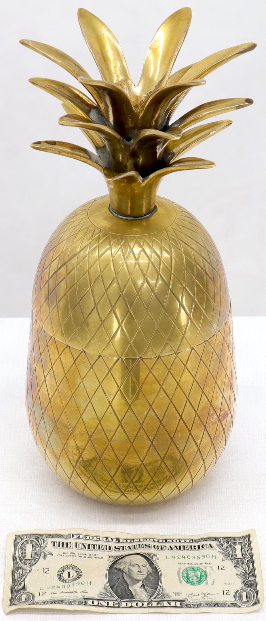 20th Century Gold Tone Solid Brass Pineapple Shape Jar with Lid For Sale