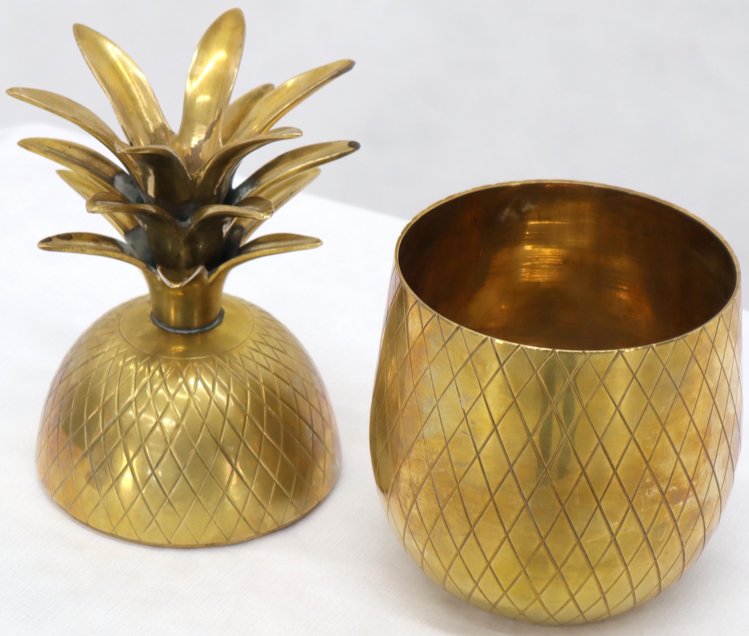 Fine craftsmanship solid brass pineapple shape jar vessel. Parzinger decor accent piece.