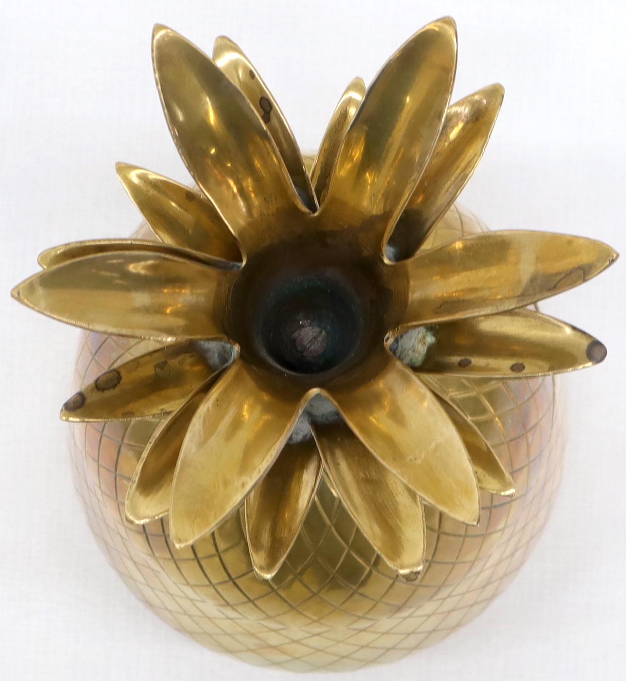 Art Deco Gold Tone Solid Brass Pineapple Shape Jar with Lid For Sale