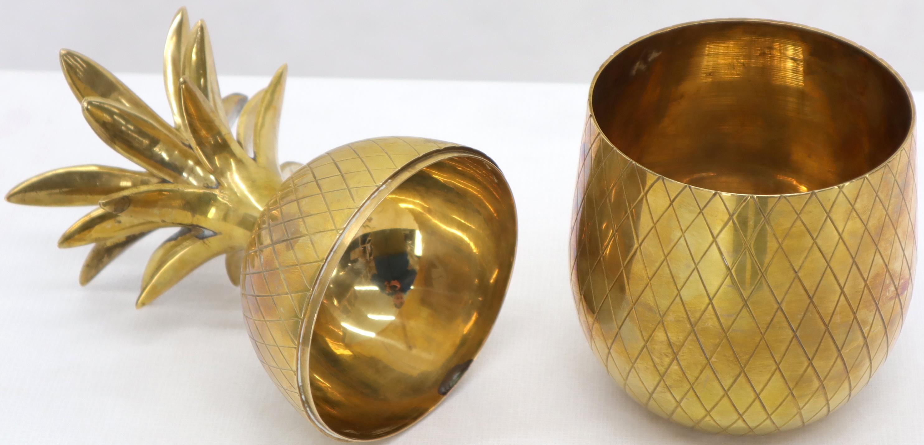 Polished Gold Tone Solid Brass Pineapple Shape Jar with Lid For Sale