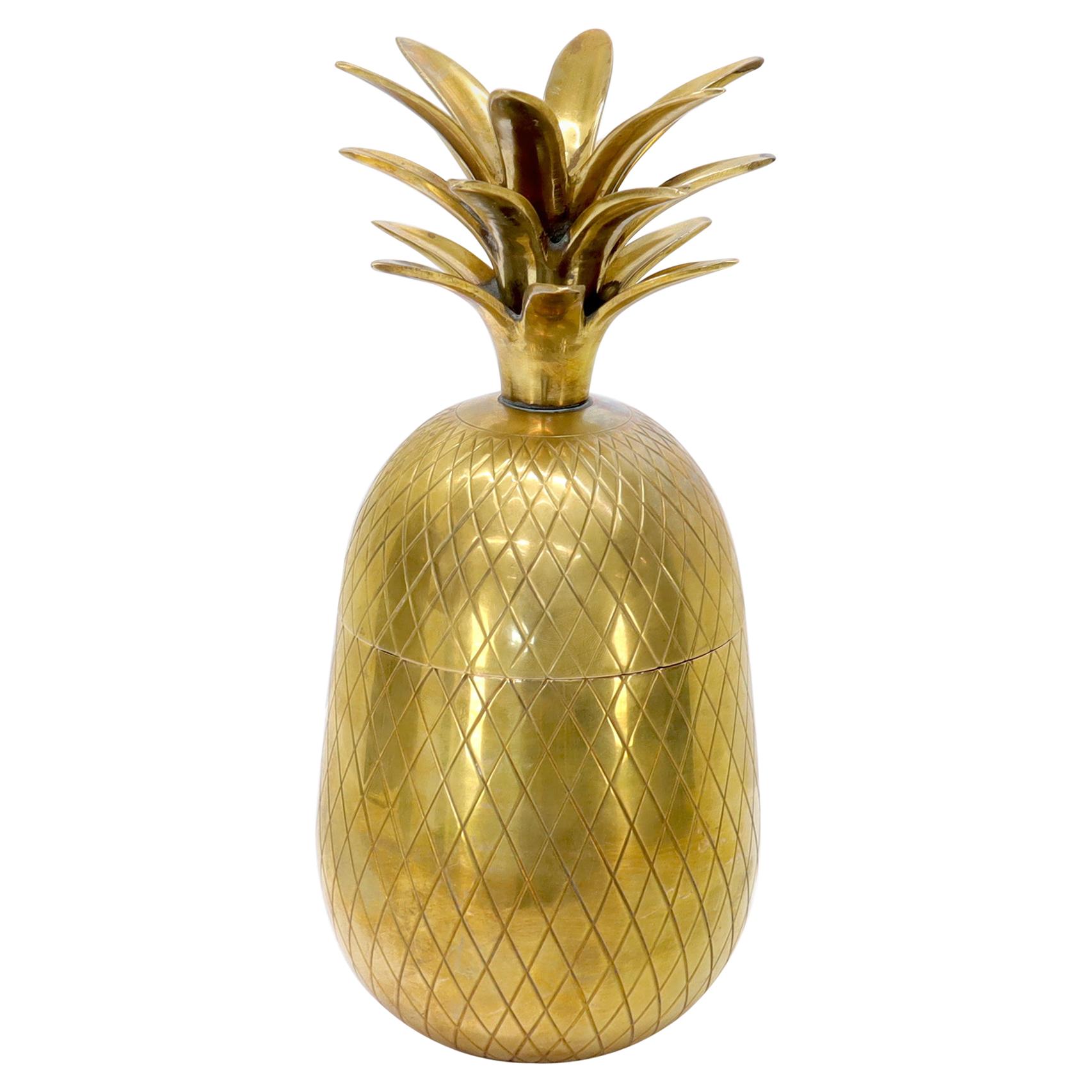 Gold Tone Solid Brass Pineapple Shape Jar with Lid For Sale
