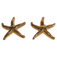 Gold Tone Sea Star Drop Earrings, Unisex, By Designer Unknown, New