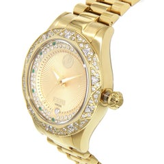 Gold Tone with Yellow Face Metal Band Green Stones Swiss Movement Watch by Feri