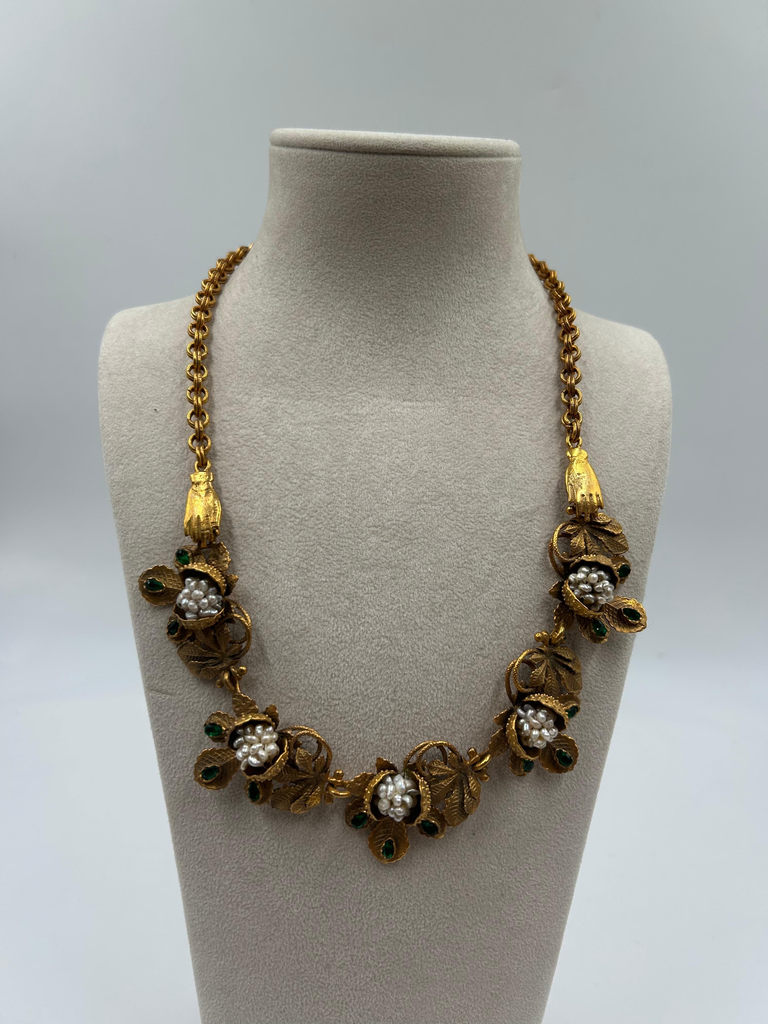 Collar de latón dorado y perlas de agua dulce Cuenta en venta